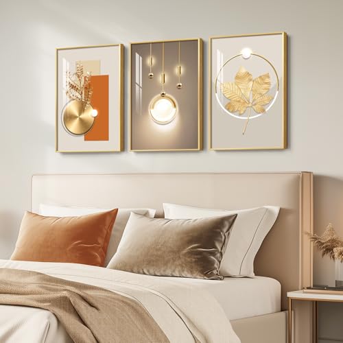 Cuspin 16x24 Inch Modern Gold Wall Art Set - 3 Pieces, Framed Luxury Decor