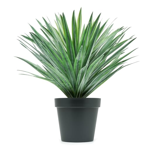 Green Artificial Agave Plant in Black Pot - 27-Inch Tall, Real Stone Pebbles
