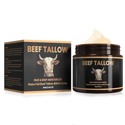Beef Tallow for Skin ? Whipped Tallow & Wild Honey Balm Face & Body Moisturizer, Grass-Fed, Vitamin-Rich Deep Hydration Balm, 2.16 oz (2.12 Ounce, Unscented)