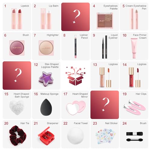Rose Makeup Advent Calendar 2025 - 24 Days Beauty Gift Set for Teens & Women