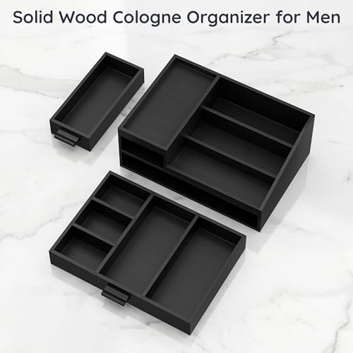 Wooden Cologne Organizer with Drawers and Vanity Stand for Men