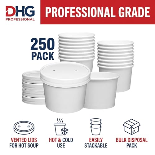 12oz Disposable Food Containers with Vented Lids for Hot Soup & Ice Cream - 250 Sets