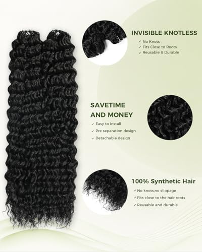 Deep Wave Feather Crochet Hair 22 Inch 100 Strands - Black, 1B Variation