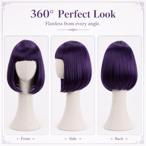 Purple Short Bob Wig with Bangs for Women - Halloween & Cosplay Costume