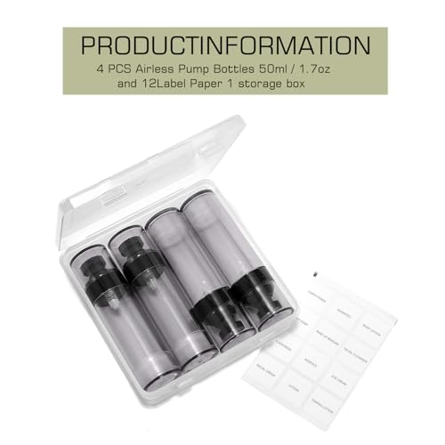 Black 50ml Airless Pump Travel Bottles Set - Refillable Skincare Containers