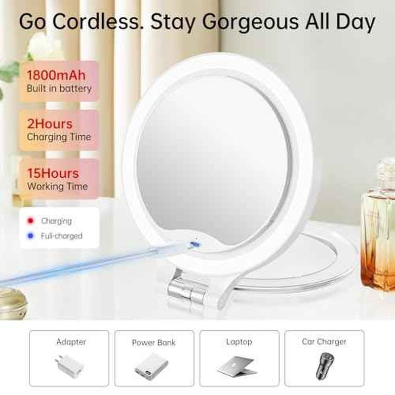 FASCINATE Magnifying Mirror 30X 1X Double Sided Magnification Makeup Vanity Mirror Rechargeable Lighted Mirror with 3 Color Setting Adjustable Rotation LED Vanity Desk Mirror