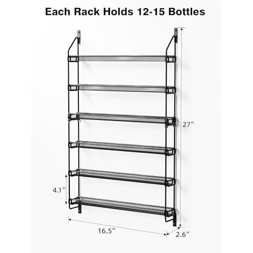 Nail Polish Organizer Wall Mounted, 6 Tier Metal Storage Rack Holds 90 Bottles, Multifunctional Organizer for Essential Oils Paint Perfume, Black