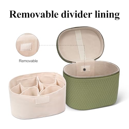Honitty Small Weave Green Travel Makeup Bag with Compartments & Handle