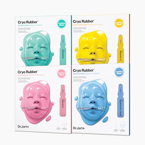 Dr.Jart+ Cryo Rubber Mask Collection ? 4 Korean Face Masks for Hydration, Brightening, Firming & Soothing | Korean Skin Care Kit with Hyaluronic Acid, Niacinamide, Glycerin & Allantoin