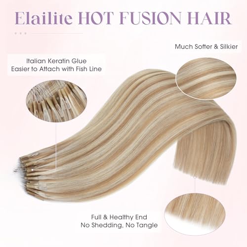 Elailite 14 Inch Human Hair Extensions Golden Brown & Bleach Blonde U Tip Keratin Bond