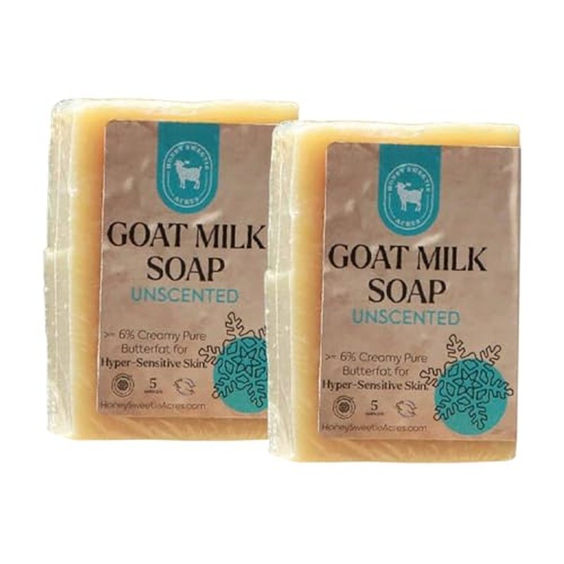 Honey Sweetie Acres 2-Pack Unscented Goat Milk Soap - Handmade 5 oz Bar, Made with Natural Ingredients, Moisturizing & Gentle, Made in the USA