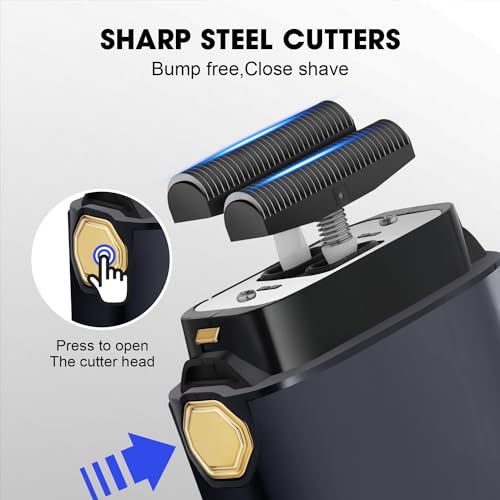 HIENA PRO Foil Shaver for Men Barber, Double Electric Foil Trimmer, Professional Electric Razor, Close Shaver, Cordless Rechargeable with USB, Detachable Design, LED Display, Black Gold