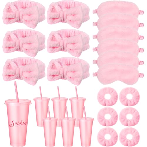 Pink Spa Party Supplies Set with Headbands, Scrunchies, Eye Masks & Tumblers - 24 Pieces