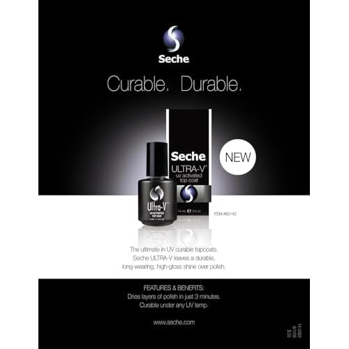 Seche Ultra-V UV Gel Top Coat Nail Polish - Clear Topcoat Gel Nail Polish, Quick-Dry & Long-Wearing Soak Off Lamp, Salon & At-Home Use, 0.5 fl oz