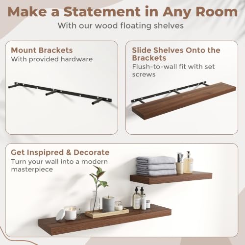 55 Inch Floating Shelves for Wall 2 Pack, 8"D Wood Grain Bathroom