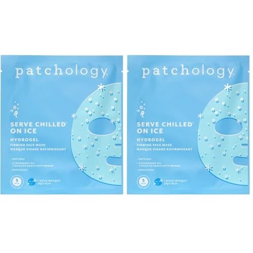 Patchology Iced Cooling and Firming Hydrogel Masks with Peptides, Cloudberry Oil and Bakuchiol. Facial Sheet Mask designed to firm skin and soothe redness and puffiness 1 - Count (Pack of 2)