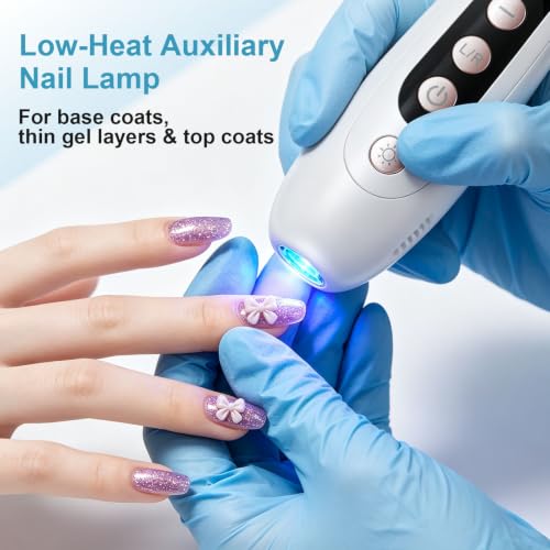 HSKAI Duty White Cordless Electric Nail File for Manicure & Pedicure with LCD & Lamp
