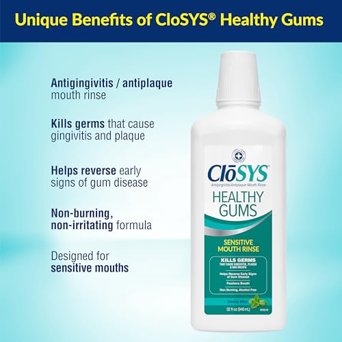 CloSYS Healthy Gums Mouthwash Mint 32 Fl Oz Pack of 3 - Anti-Gingivitis Oral Rinse