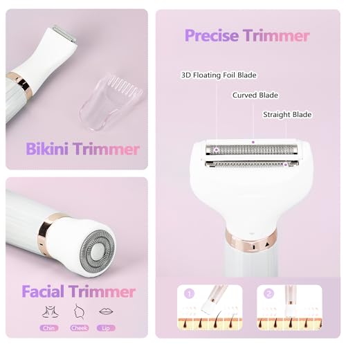HaetFire Women's 5-in-1 Electric Shaver with Gold Trim, Waterproof Bikini & Face Trimmer
