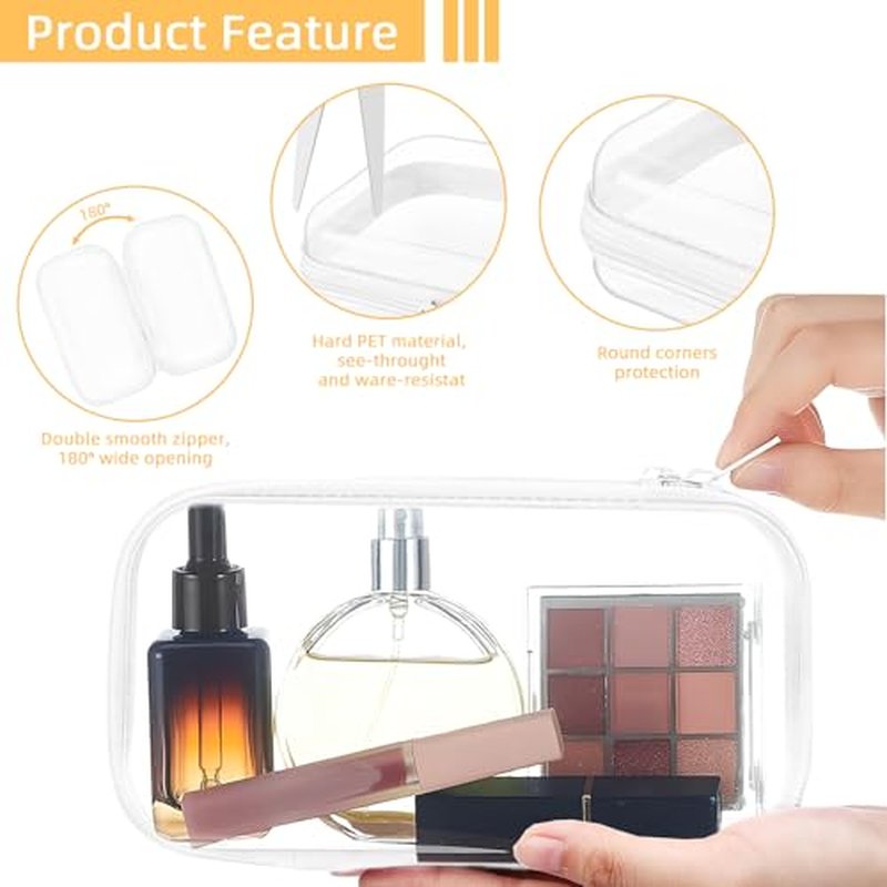 Clear Hard Shell Zipper Case,Clear Toy Storage Pouch,Waterproof Transparent Organizer Comestic Case for Travel, Office, Home(White, 2*S)