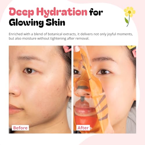 Epielle Character Face Mask Fuzzy Friends 6 Pack, Fun & Effective Korean Skin Care, Spa Party Favors, Stocking Stuffers, Birthday Gifts for Women, Self Care Gifts
