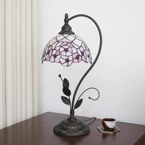 8-Inch Tiffany Style Cherry Blossom Stained Glass Table Lamp - Small Bedside Lamp, Living Room Decor, Creative Gift