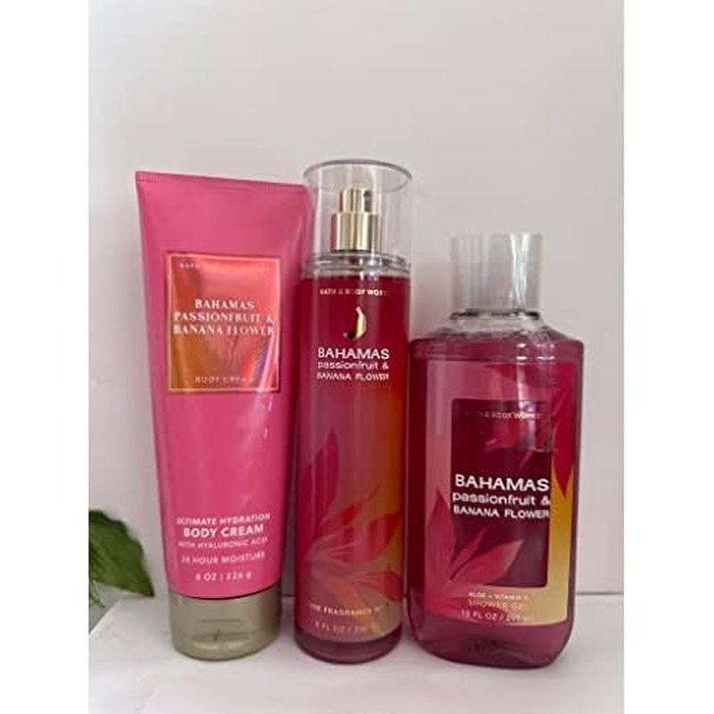 Bath and Body Works Bahamas Passionfruit & Banana Flower 3 Piece Set Shower Gel, Body Cream, Fine Fragrance Mist