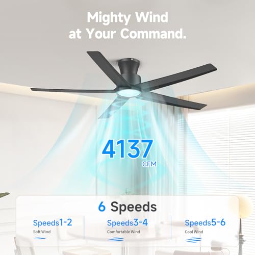 ocioc 52 Inch Black Modern Ceiling Fan with Lights & Remote – Reversible DC Motor