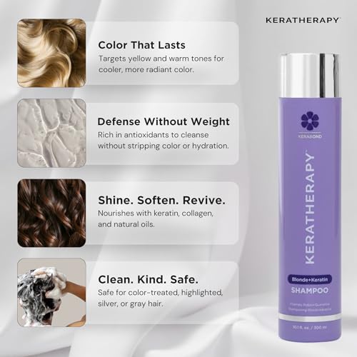 KERATHERAPY Keratin Infused Totally Blonde Violet Toning Shampoo, 10.1 fl. oz., 300 ml - Violet Shampoo for Blonde Color Treated Hair, Brassy, Silver, & Highlighted - Sulfate & Paraben Free