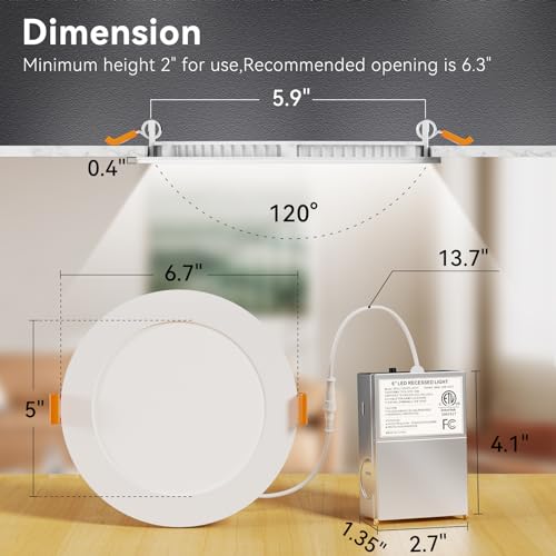 6 Inch LED Recessed Ceiling Light 12 Pack with 5 CCT Options Canless Ultra-Thin