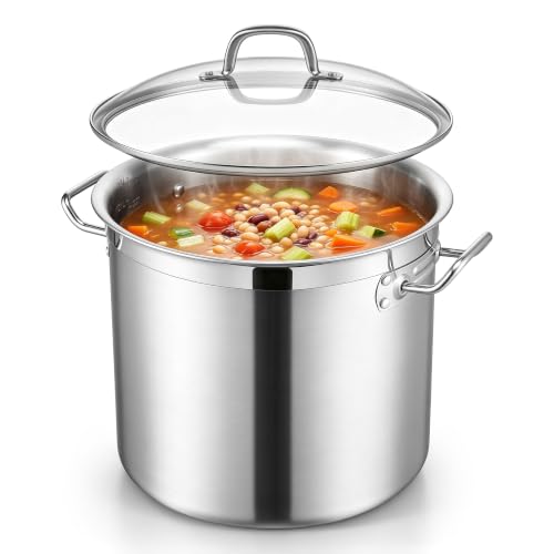E-far 24 Quart Tri-Ply Stainless Steel Stock Pot with Lid, Large Capacity
