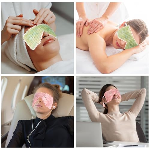 LazyGa 2Pcs Natural Jade & Rose Quartz Eye Mask Set - Relaxing Cooling & Warming Therapy