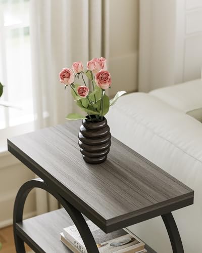 LITTLE TREE 3-Tier End Table - Slim Nightstand for Living Room & Bedroom, Grey/Black Variation 1
