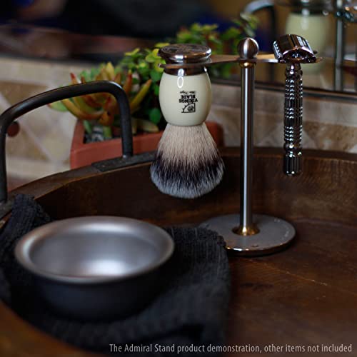 Heavy Duty Viking Style Razor & Brush Stand - Antique Stainless Steel & Brass