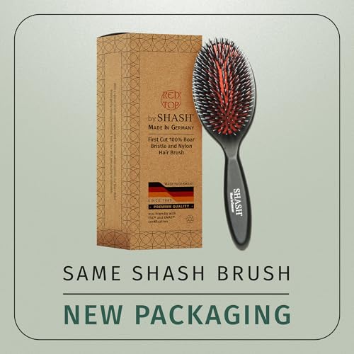 SHASH Hand Made German Nylon Boar Bristle Hair Brush Medium Black - Gentle Detangling
