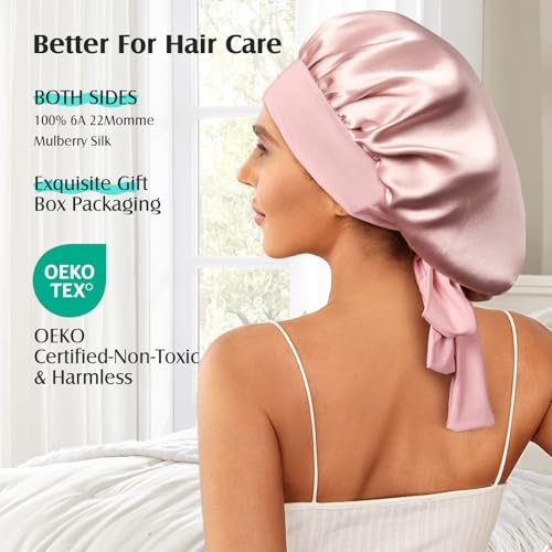 YFONG 2 Pack 100% 22 Momme Mulberry Silk Bonnet for Sleeping Women