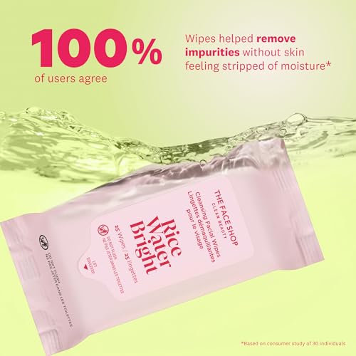 THE FACE SHOP X GLAMZILLA Rice Water Bright Cleansing Wipes On-the-Go Bundle for Face, Moisturizing, Infused with Rice Extract, Cleansing Facial Wipes, 25 Count (Pack of 3)