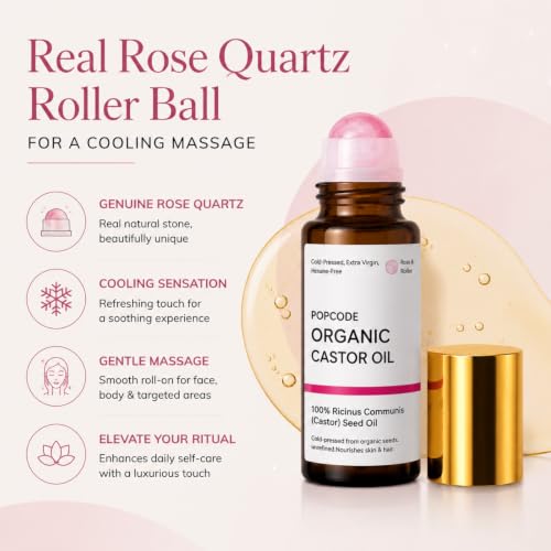 Organic Castor Oil Roll-On with Rose Quartz Roller Ball, 1.7 oz