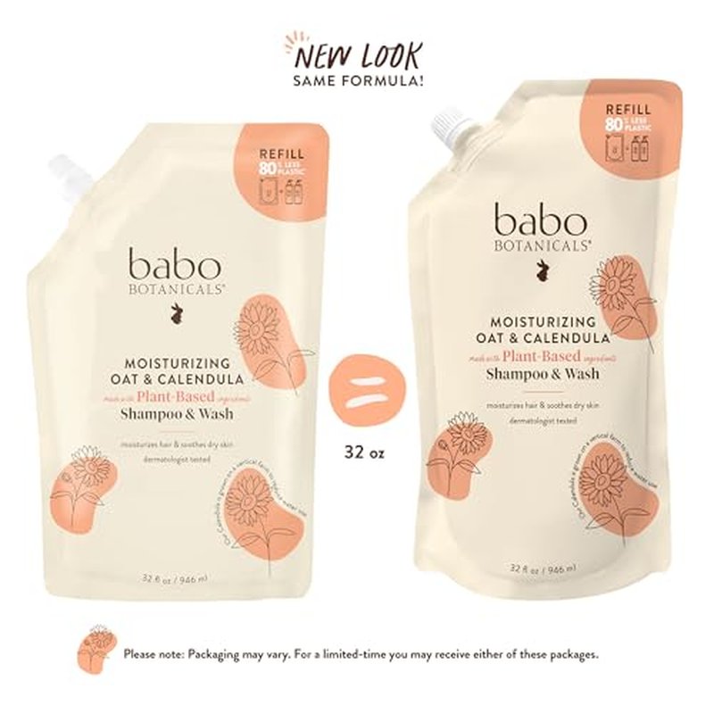Babo Botanicals Moisturizing Oat & Calendula 2-in-1 Shampoo & Wash ? Gentle Cleansing for Dry or Sensitive Skin ? Safe for Baby, Toddler, Kids & Family ? Lightly Scented ? Vegan