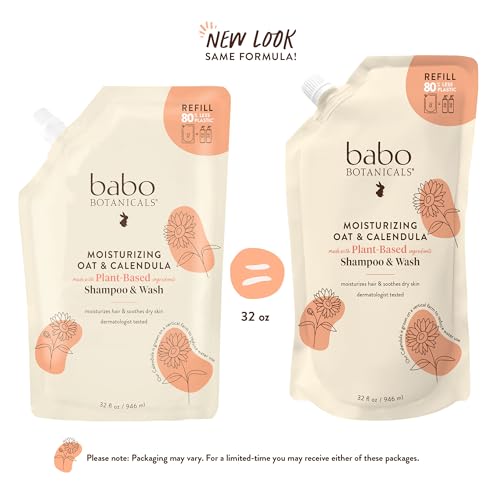 Babo Botanicals Moisturizing Oat & Calendula Baby Shampoo & Wash 32 Fl Oz - Gentle, Vegan, Lightly Scented