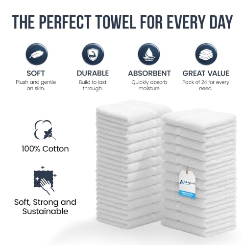 Avalon Towels White Face & Wash Cloths Pack of 48 - 12x12 Inch Cotton Towels