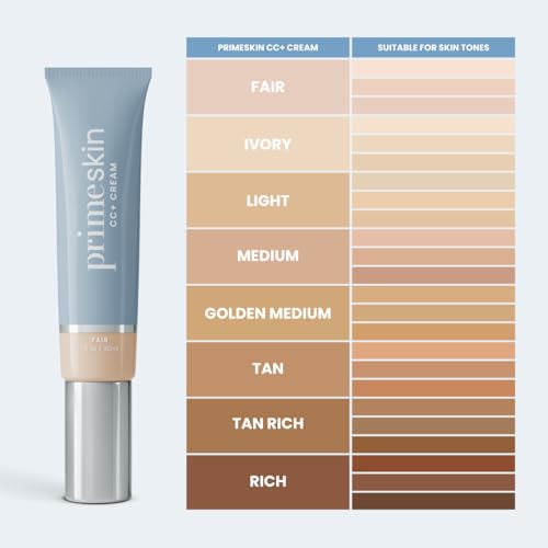 Prime Prometics PrimeSkin CC+ Cream for Mature Women ? Lightweight Liquid-to-Powder Foundation ? Blurs Pores & Covers Age Spots ? Crease-Free, Hydrating & Soft-Matte Finish for Sensitive Skin (Fair)