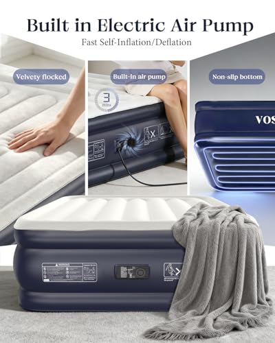 Blue Full Air Mattress with Built-in Pump - 18 Inch Raised Bed, Comfortable & Thick