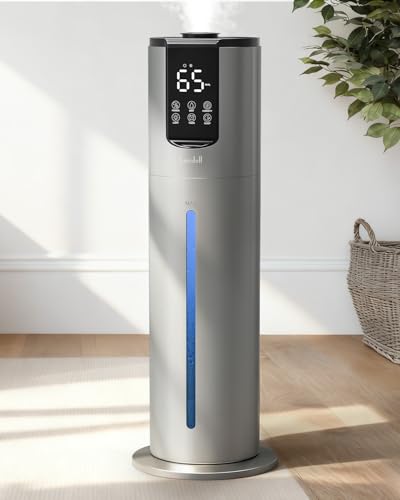 Large 8L Humidifier for Bedroom & Large Rooms, Grey - Leak-Proof Top Fill, 40H Run, Essential Oil Tray