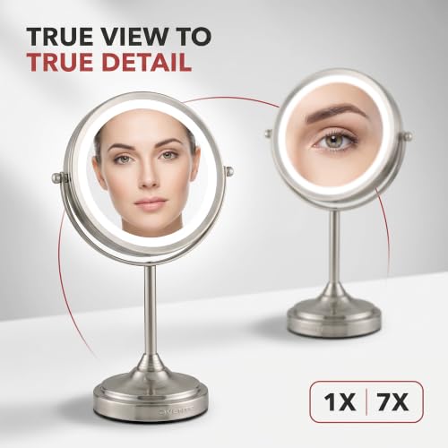 Lighted 7-inch Magnifying Makeup Mirror with 360° Rotation - Polished Chrome Variation