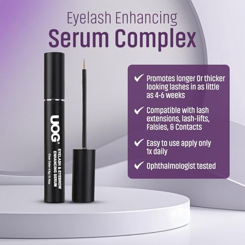 UOG (United One) Eyelash Enhancing Serum Complex. Advanced Eyelash Conditioner. Allergy Free. Longer, Stronger. Thicker & more Defined-looking lashes. Any Skin Types, 6-month Supply (4mL)