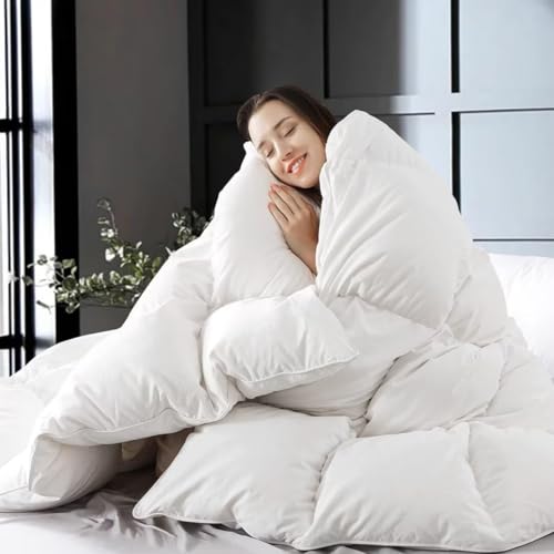 WhatsBedding King Size Feather Down Fiber Comforter - White, 106x90 Inches