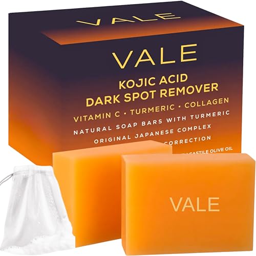 VALE Kojic Acid & Turmeric Soap Bar (2-Pack) ? Natural Dark Spot Remover & Original Japanese Complex with Vitamin C, E, Collagen, Retinol, Olive Oil & Shea Butter(Citrus)