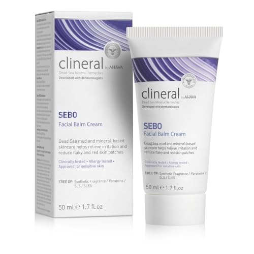 AHAVA Clineral Sebo Facial Balm Cream - Rich balm reduces facial irritation & redness, softens dry & sensitive skin, enriched with Osmoter, Dead Sea Mud, Aloe Vera, Hippophae & Bergamot Oil, 1.7 Fl.Oz