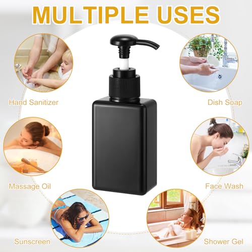 Domensi 24 Pcs 100ml /3.4 oz Pump Bottle Mini Travel Bottles Small Dispenser Containers Plastic Pump Lotion Dispenser Empty Square Travel Size Containers Toiletries (Whole Black)